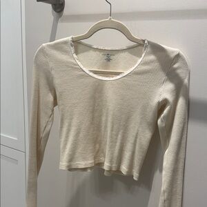 Brandy Melville Cream Ribbed Long Sleeve Top
